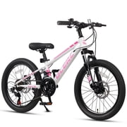 Glerc Skyline 20 Inch Kids Mountain Bike for Boys Girls 6 7 8 9 10 11 12 Years Old, 21-Speed Kid Bicycle with Front Suspension & Dual Disc Brakes & Rugged Frame, Pink