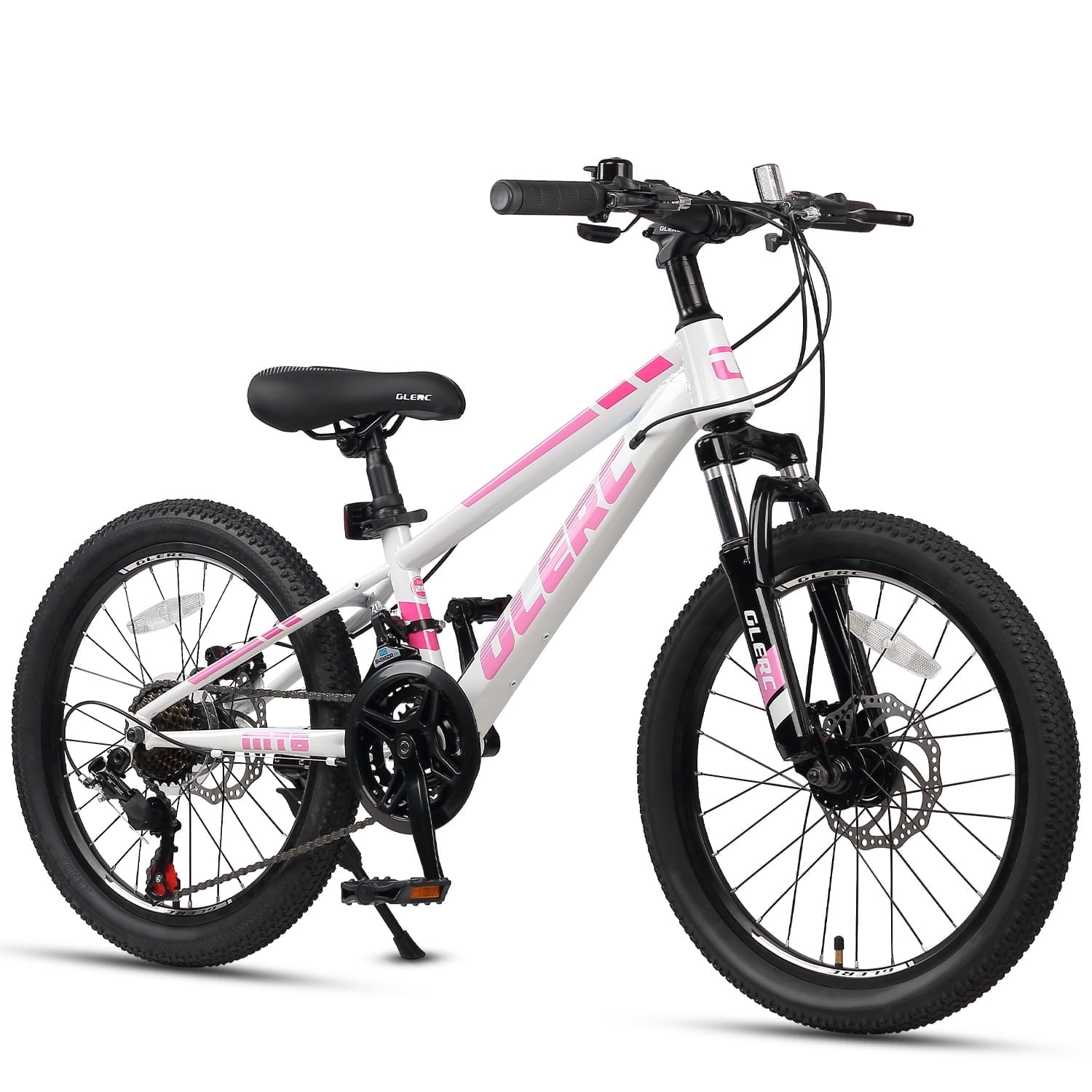 Glerc Skyline 20 Inch Kids Mountain Bike for Boys Girls 6 7 8 9 10 11 12 Years Old, 21-Speed Kid Bicycle with Front Suspension & Dual Disc Brakes & Rugged Frame, Pink