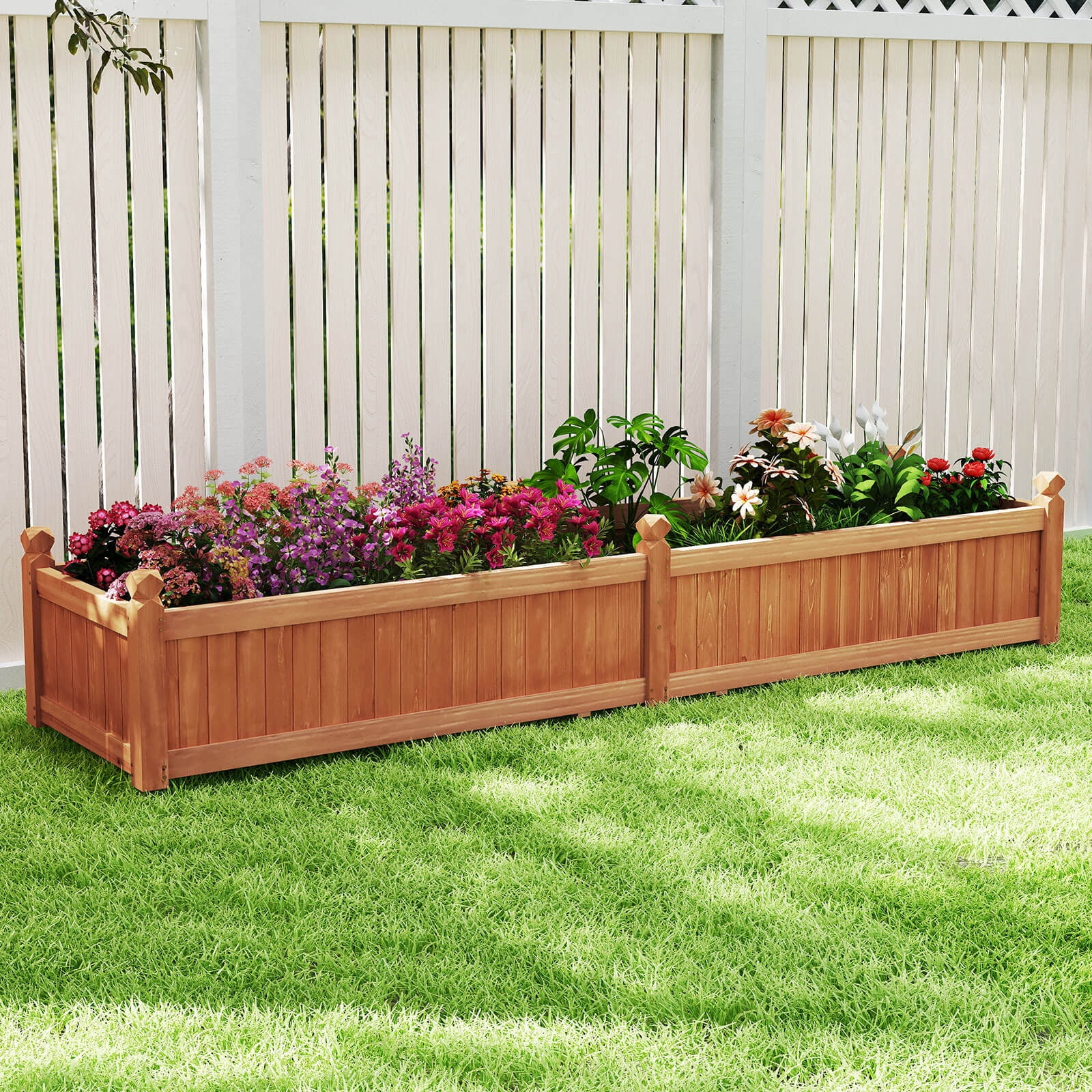 Costway Wooden Raised Garden Bed Outdoor Rectangular Planter Box with Drainage Holes Brown