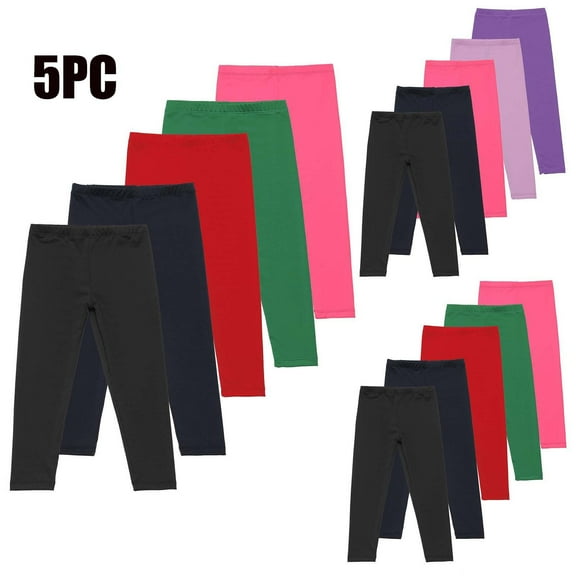 GERsome 5 Pack Girls Leggings, Assorted Toddler and Baby Girls Leggings Pants, Full Length Basic Solid Color Leggings Stretchy Leggings Tight Pants, Sizes 3-12 Years