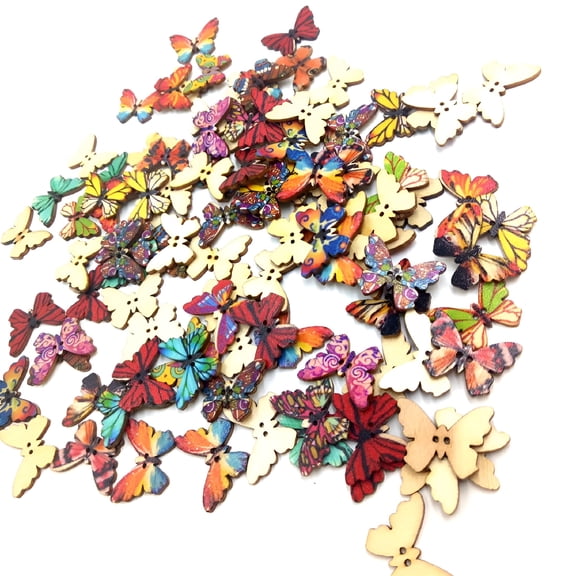 DESIGNICE 100 Pieces Butterfly Shape Wooden Buttons for Sewing DIY Children's Clothing Decor