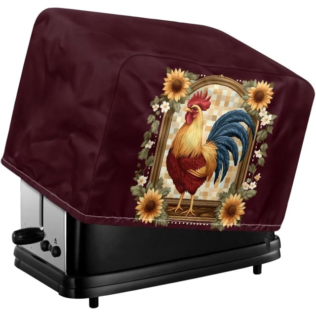 Rooster Print Toaster Cover Stain Resistant Dust Cover Sunflower Toaster Cover Fit 4 Slice Toaster Lightweight Kitchen Appliance Cover with Top Handle