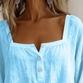 thumbnail image 4 of Only Moment Lightweight Soft Casual Shirts for Women 3/4 Sleeve Square Neck Jute Spring Summer Shirts Beach Vacation Clothes Sky Blue,M, 4 of 9