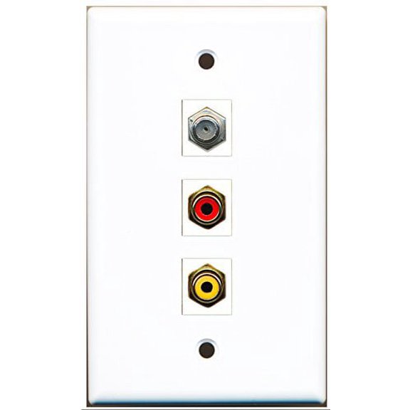 RiteAV - 1 Port RCA Red and 1 Port RCA Yellow and 1 Port Coax Cable TV- F-Type Wall Plate