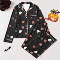 thumbnail image 2 of Ruiwill Halloween Pajamas Women Pumpkin Print Sleepwear Long Sleeve Lapel Tops With Pants Women 2 Pieces Pajamas Set Black, 2 of 3