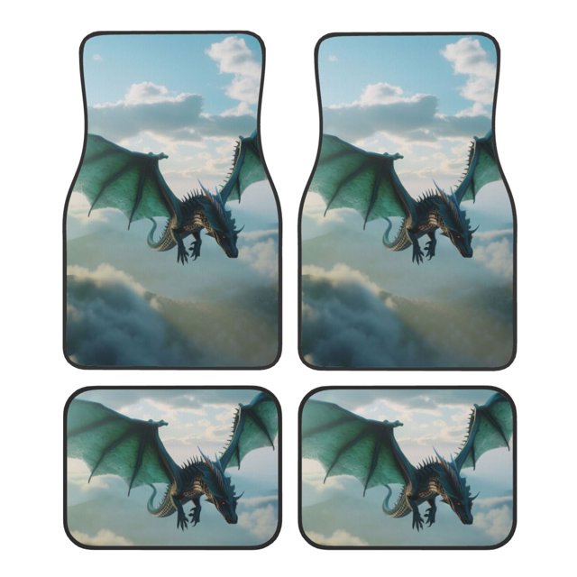 Balery Cloud Sky Green Dragon Juego de 4 Alfombrillas para Auto, Revestimientos de Caucho Resistente, Diseño Antideslizante
