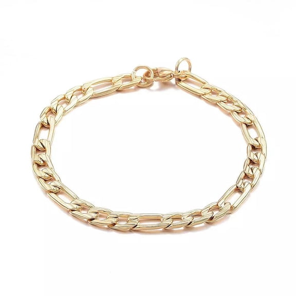 304 Stainless Steel Bracelet Figaro Chains Lobster Clasp Gold 7.8" 6Mm A80
