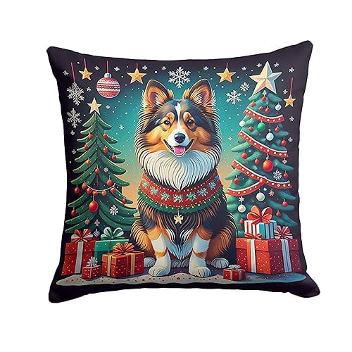 Sheltie Christmas Fabric Decorative Pillow 14 in x 14 in