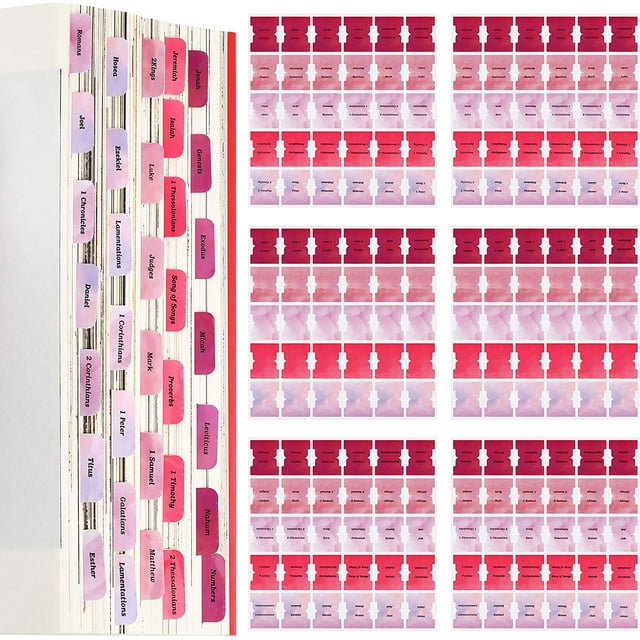 450 Pieces Bible Tabs Colorful Pink Series Sticky Index Tab, Bible Tabs Old and New Testament, Bible Book Tabs, Bible Tabs for Journaling Notebook Diary, 330 Pieces Book Tabs and 120 Pieces Blank Tabs