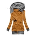 thumbnail image 2 of WEIYLL Womens Fleece Jacket Stitching Drawstring Hooded Slim Fashion Outwear Yellow Going Out Fall Tops Size XL, 2 of 2