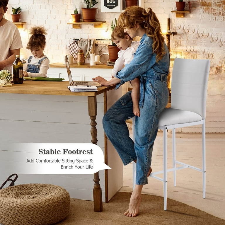 Sanspredet Bar Stools Set of 6 Modern Faux Leather Counter Height Barstools with Back Tall Bar Stool Chairs for Kitchen Islands White Walmart