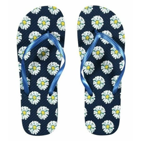 

Women s Flower Power Fashion Rubber Flip-Flops - Navy [Size M 7/8]