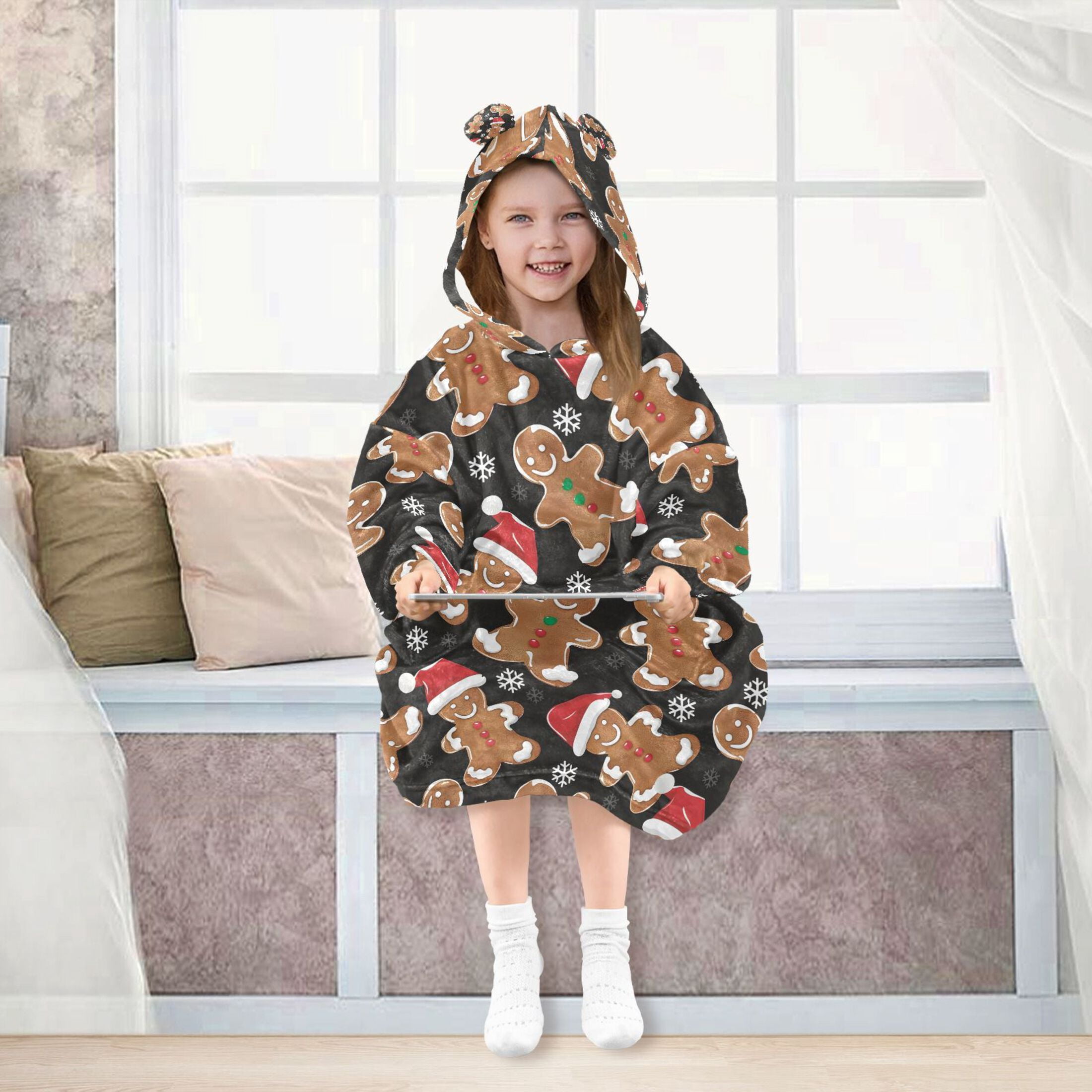 joogoo Wearable Blanket Hoodie for Gingerbread Man Christmas Oversized Sherpa Hooded 3-14 YR M