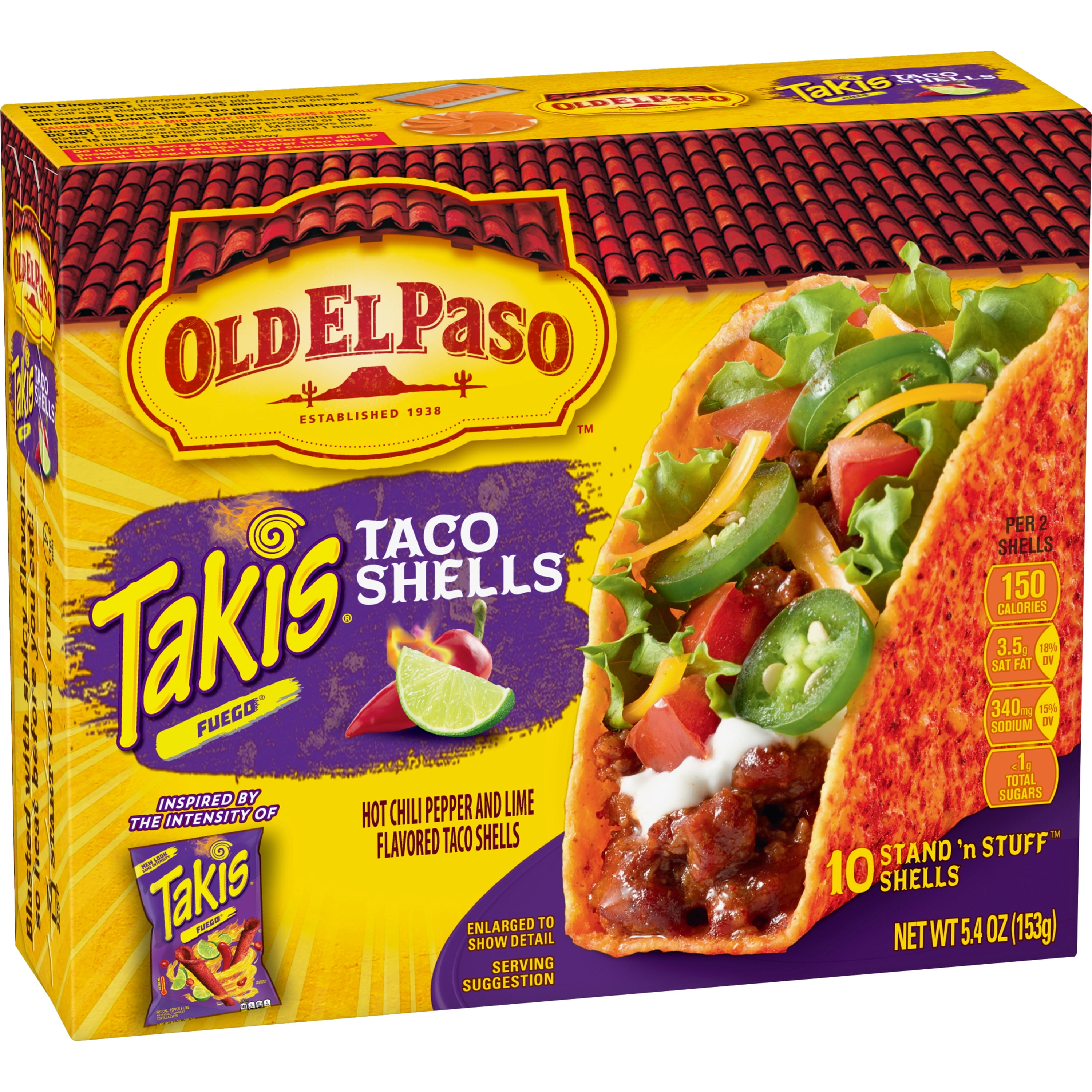Old El Paso Takis Fuego Stand 'N Stuff Taco Shells, 10-Count