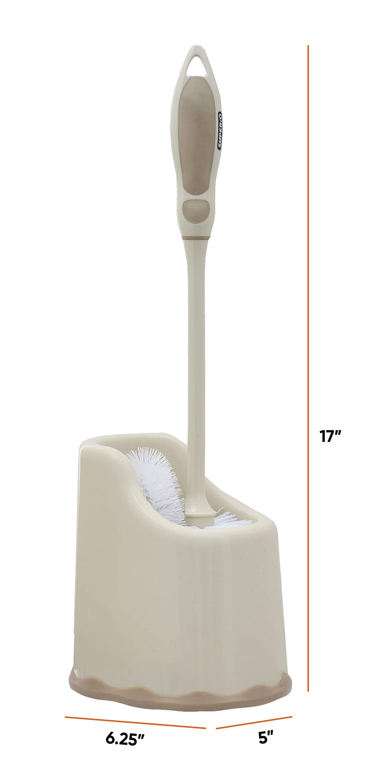 Superio Toilet Bowl Brush and Holder with Under Rim Cleaner for Bathroom, Toilet Brush and Caddy with Non Scratch Bristles and Under Rim Lip Brush, Beige (2 Pack)
