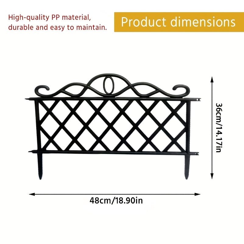 Set of Six Decorative Garden Fence Panels and Borders, Durable Plastic Outdoor Landscape Edging Fencing with End Caps, Ideal for Patio, Yard, Flower Bed, and More. Simple Installation