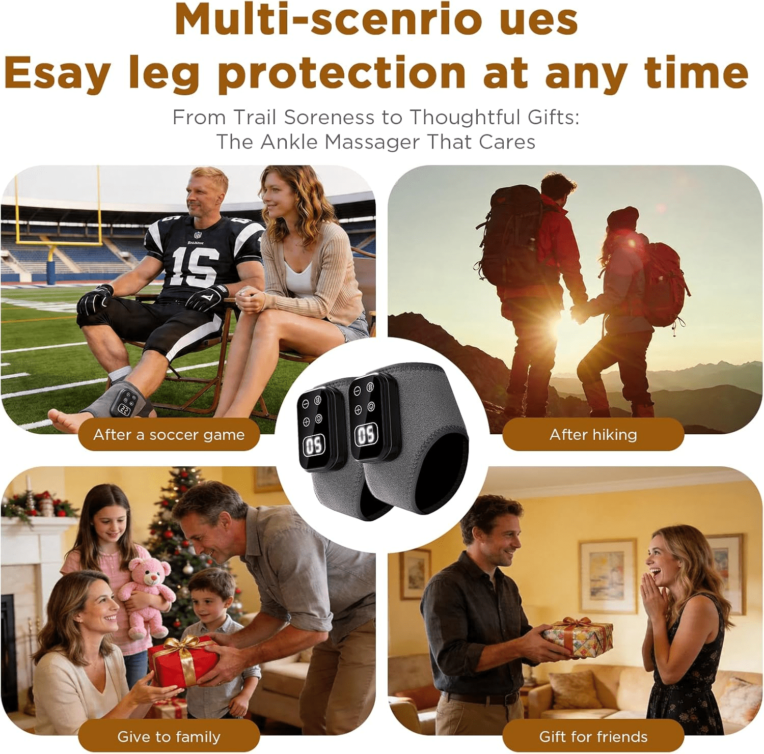 Portable Foot Massager, Heated Foot & Ankle Massager Wrap with Vibration Modes & Adjustable Heat Levels, Ideal Father's Day & Mother's Day Gifts, 2Pcs Grey