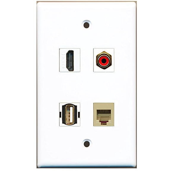 RiteAV - 1 Port HDMI 1 Port RCA Red 1 Port USB A-A 1 Port Phone RJ11 RJ12 Beige Wall Plate