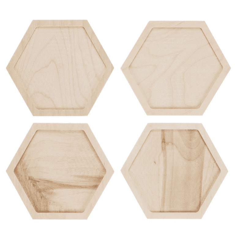 Worown 16 Pack 4 Inches Unfinished Wood Coasters, 0.3 Inches Thickness Wood  Pieces, Hexagon Wood Slices for Painting, Staining, Engraving, Halloween