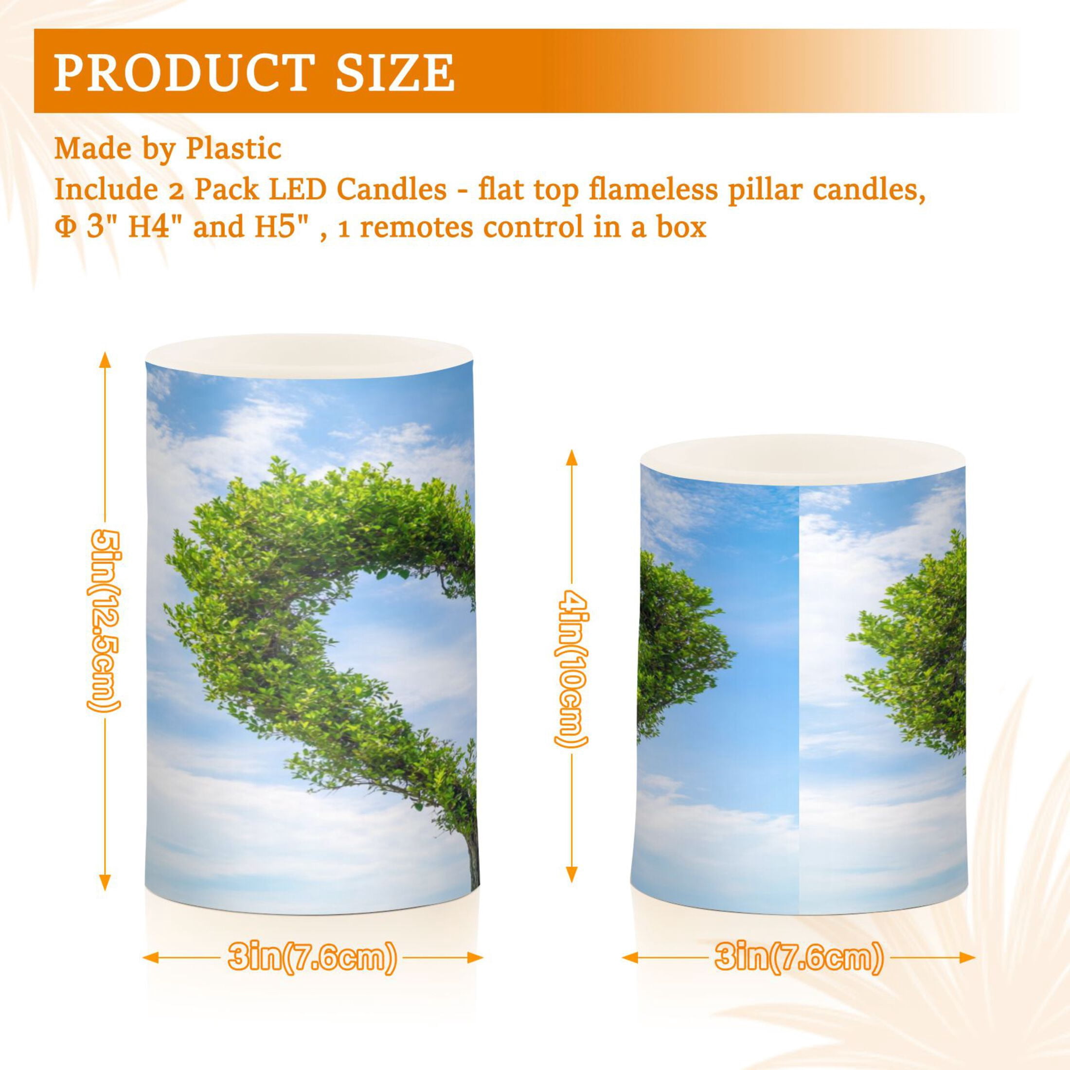 2 PCS Flameless Candles with Remote Timer LED Battery Operated Flickering Candle Light for Wedding Table Home Decoration Gifts Heart-shaped Tree