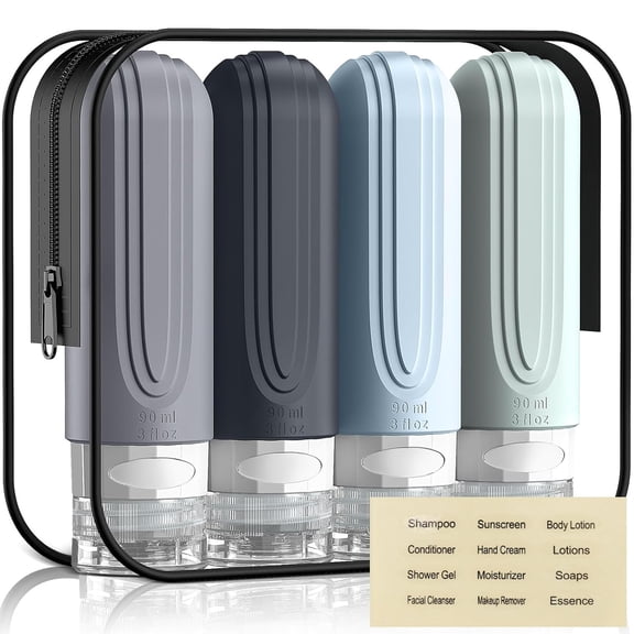 GASTROPOD Travel Bottles for Toiletries, 3Oz Tsa Approved Travel Size Toiletries, Silicone Leak-Proof Refillable Containers, Squeezable Liquid Essentials Bottles W/Clear Bag (Gray)