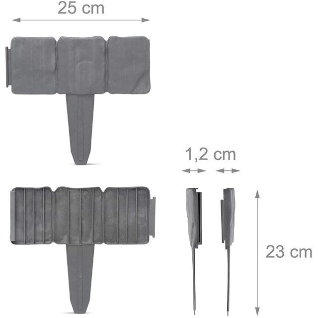 Paquete de 10 - Módulo de borde de jardín con efecto de piedra - 2,5 metros lineales - Borde para valla, macizo de flores, plantación - 25 x 10 cm - Gris ShuxiuWang 8390612435119