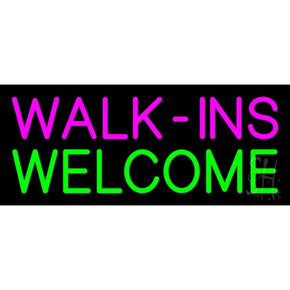 Pink Walk Ins Welcome LED Neon Sign 6 x 15 - inches, Black Square Cut Acrylic Backing, with Dimmer - Bright and Premium built indoor LED Neon Sign for Defence Force.