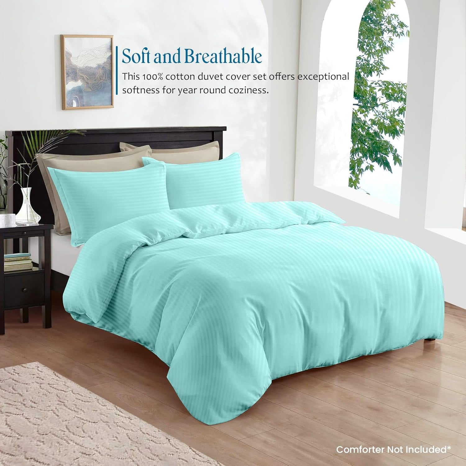 500 TC 100% Egyptian Cotton Premium Duvet set Zipper Closur Ultra Soft Durable and Fade Resistant Color Aqua Blue Stripe size Twin/Twin XL