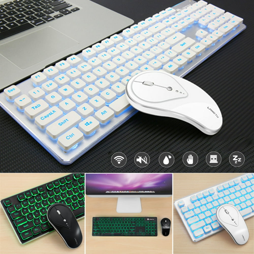 2.4G Wireless Keyboard and Mouse Combo,Backlit Glowing Keyboard Silent Gaming Mouse Combo for