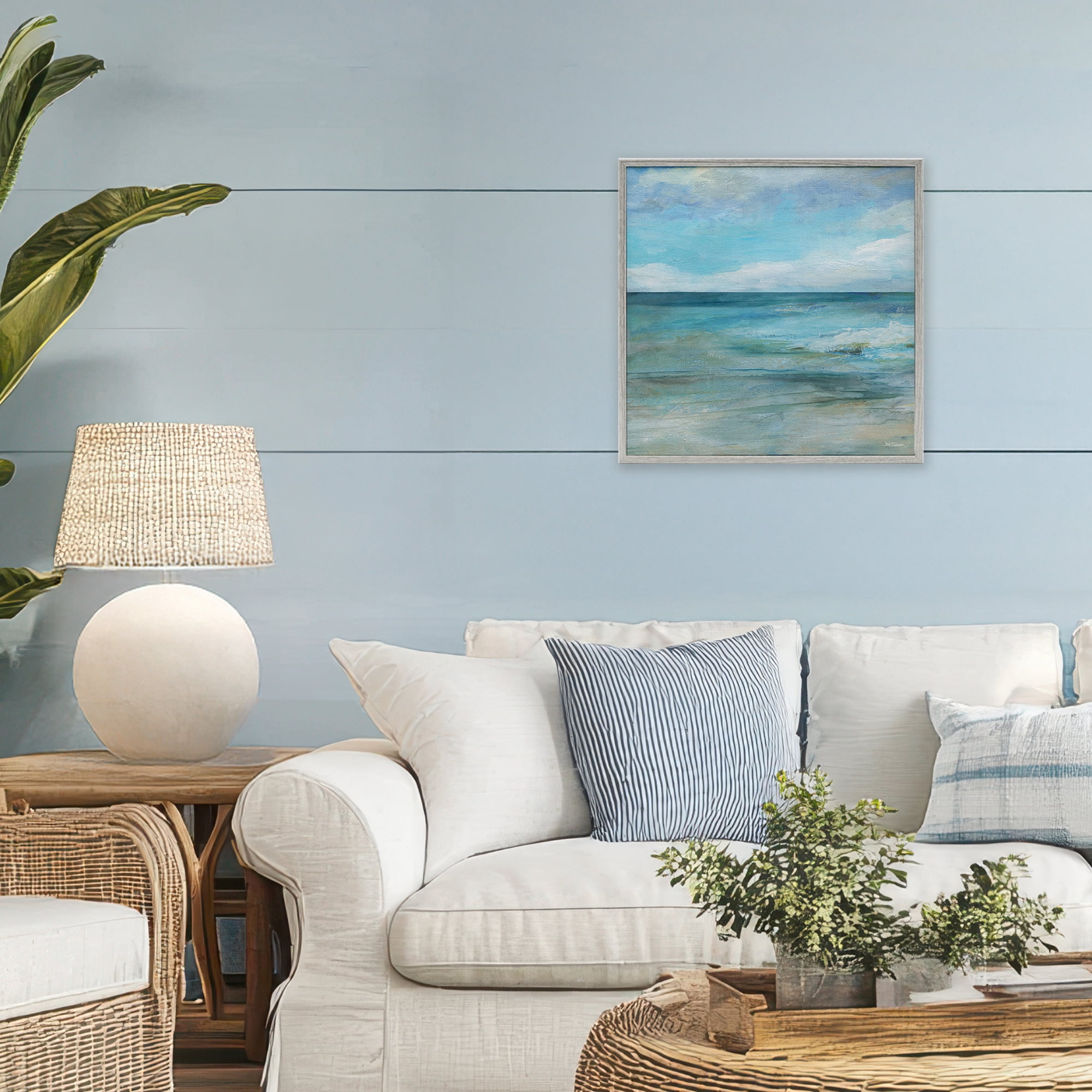 Stupell Industries Aqua Ocean Horizon Abstract Gray Framed Giclee Art, design by Carol Robinson