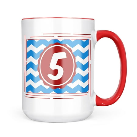 

Neonblond Monogram 5 Blue Red Chevron Mug gift for Coffee Tea lovers