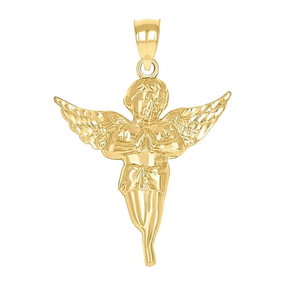 10k Gold Mens Angel Height 34.6mm X Width 24.2mm Religious Charm Pendant Necklace for Men
