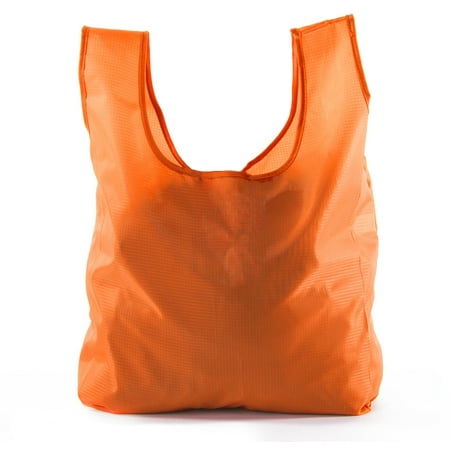 Reusable Grocery Bags | Foldable w/ Integrated String Pouch | Ripstop Nylon Tote - 2PK Orange CA2650