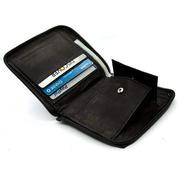 RFID Blocking Leather Zip-Around Men's Bifold Wallet Coin Pocket