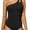 Black, variant on Women's Tummy Control One Piece Swimsuit, One Shoulder Full Coverage Bathing Suit,Rose Red L