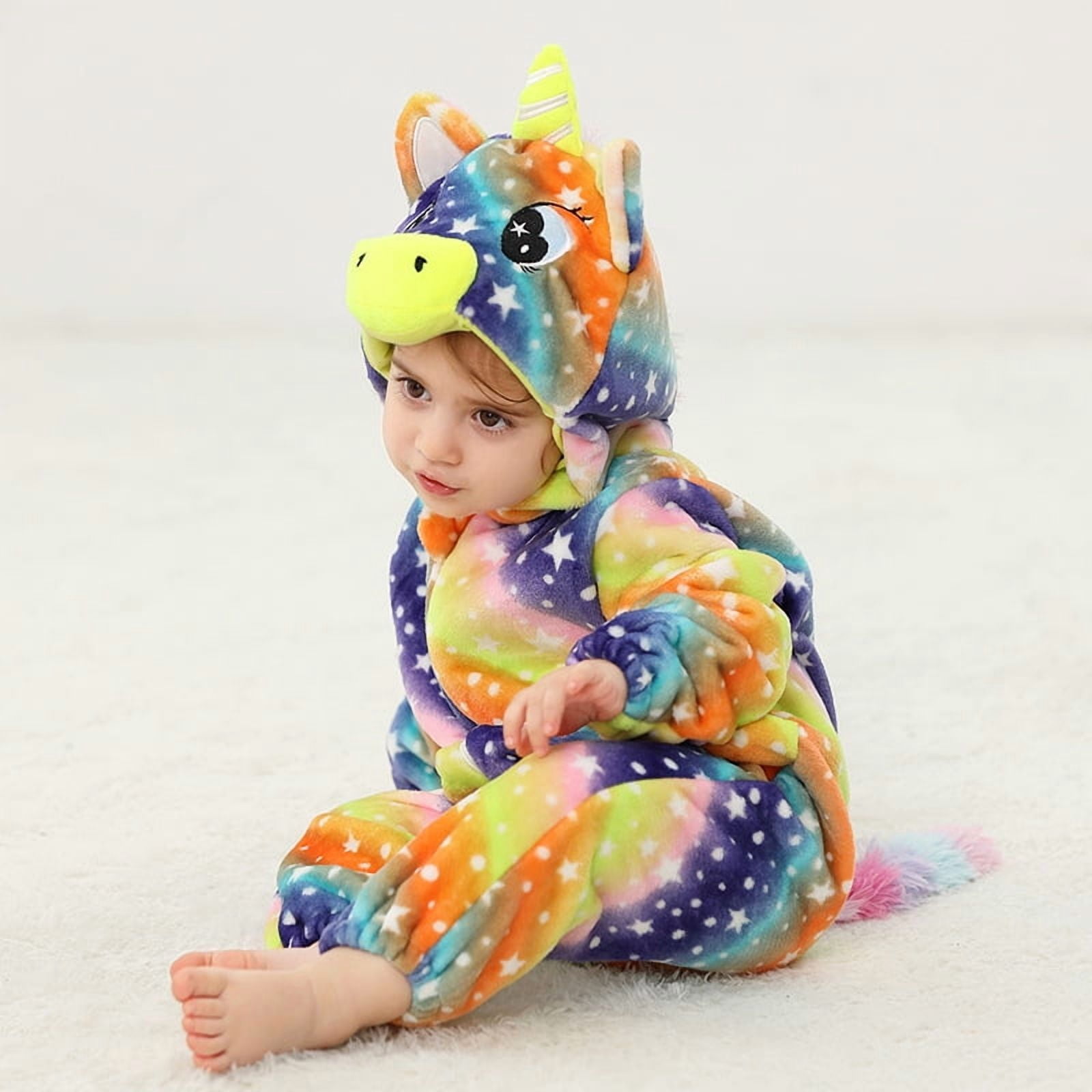 ATAIKU Baby Animal Unicorn Onesie Flannel Hooded Romper for Infant Winter Playsuit Jumpsuit for Boys and Girls Toddler Overall Outfit