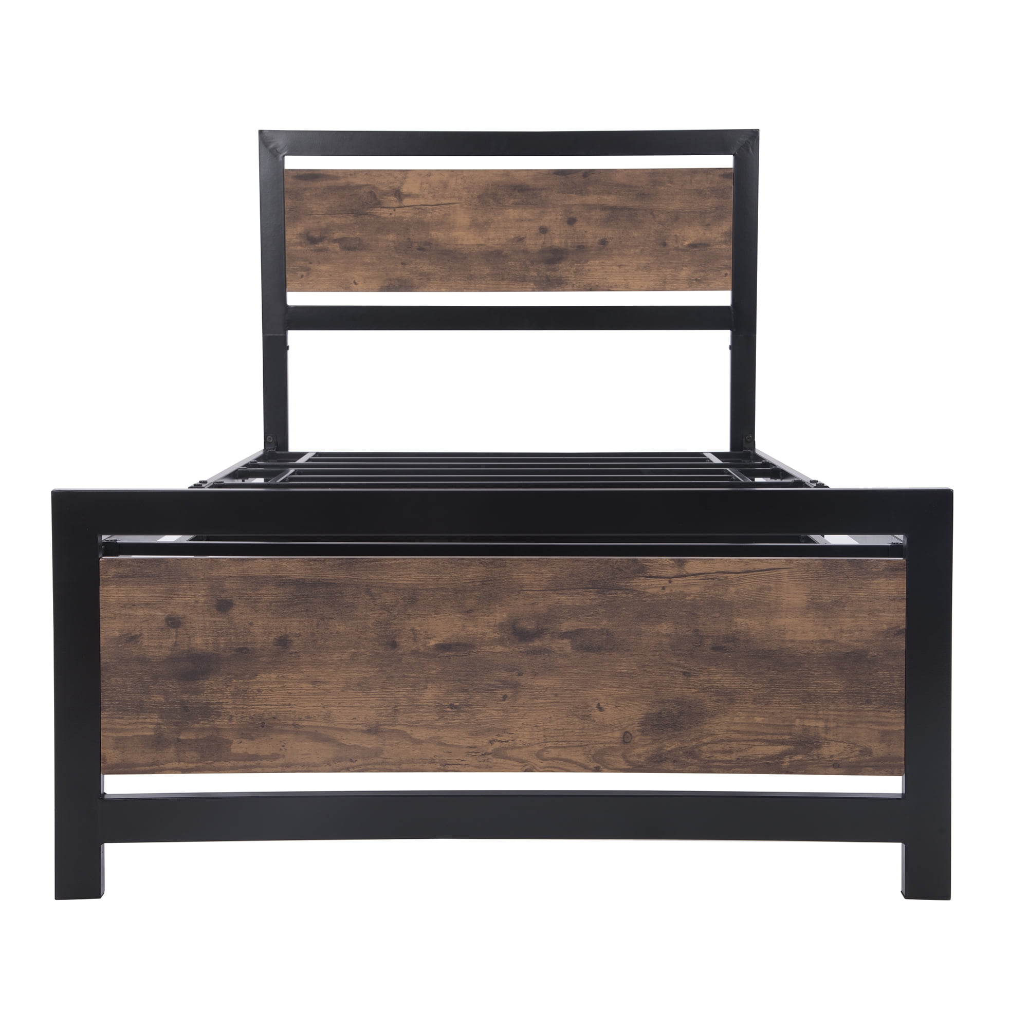 EEPHO Metal and Wood Bed Frame with Headboard and Footboard ,Twin Size