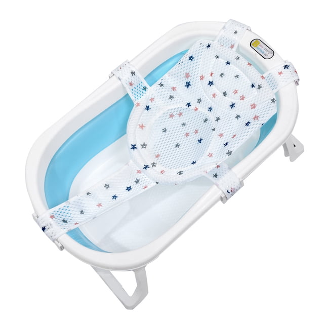 Silla de baño ajustable para bebé, soporte de malla para baño, eslinga de malla, baño plegable, adecuado para la mayoría de las bañeras (sin incluir bañeras)