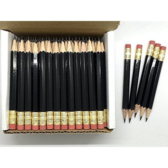 Express Pencils - Half Pencils with Eraser - Golf, Classroom, Pew, Short, Mini - Hexagon, Sharpened, Non Toxic, 2 Pencil, Color - Black, (Box of 48) Golf Pocket Pencils