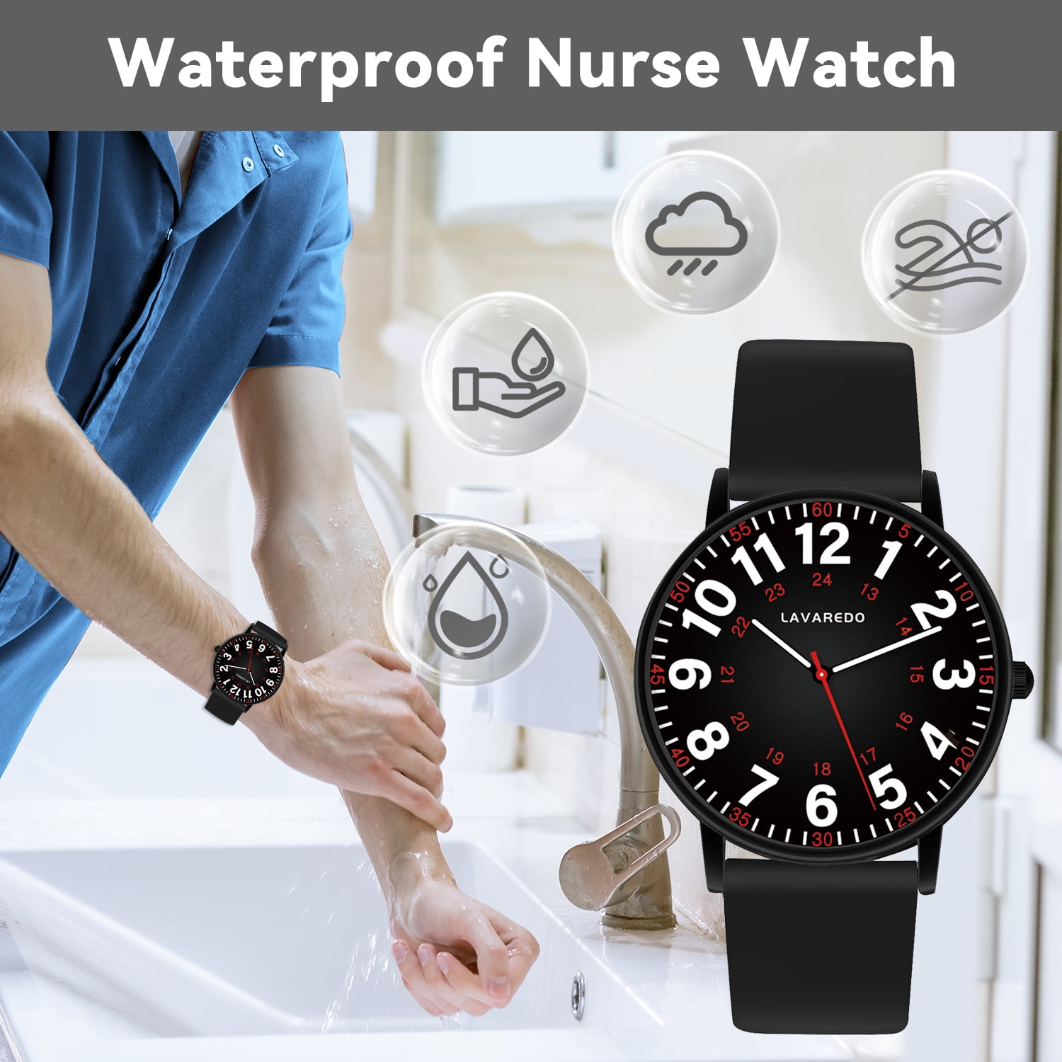 Bomieux Watch for Women Nurse Watch for Doctors Luminous Easy Read Dial,12/24 Hours with Second Hand,Silicone Band,Waterproof Watch Mother's Day gift for Women
