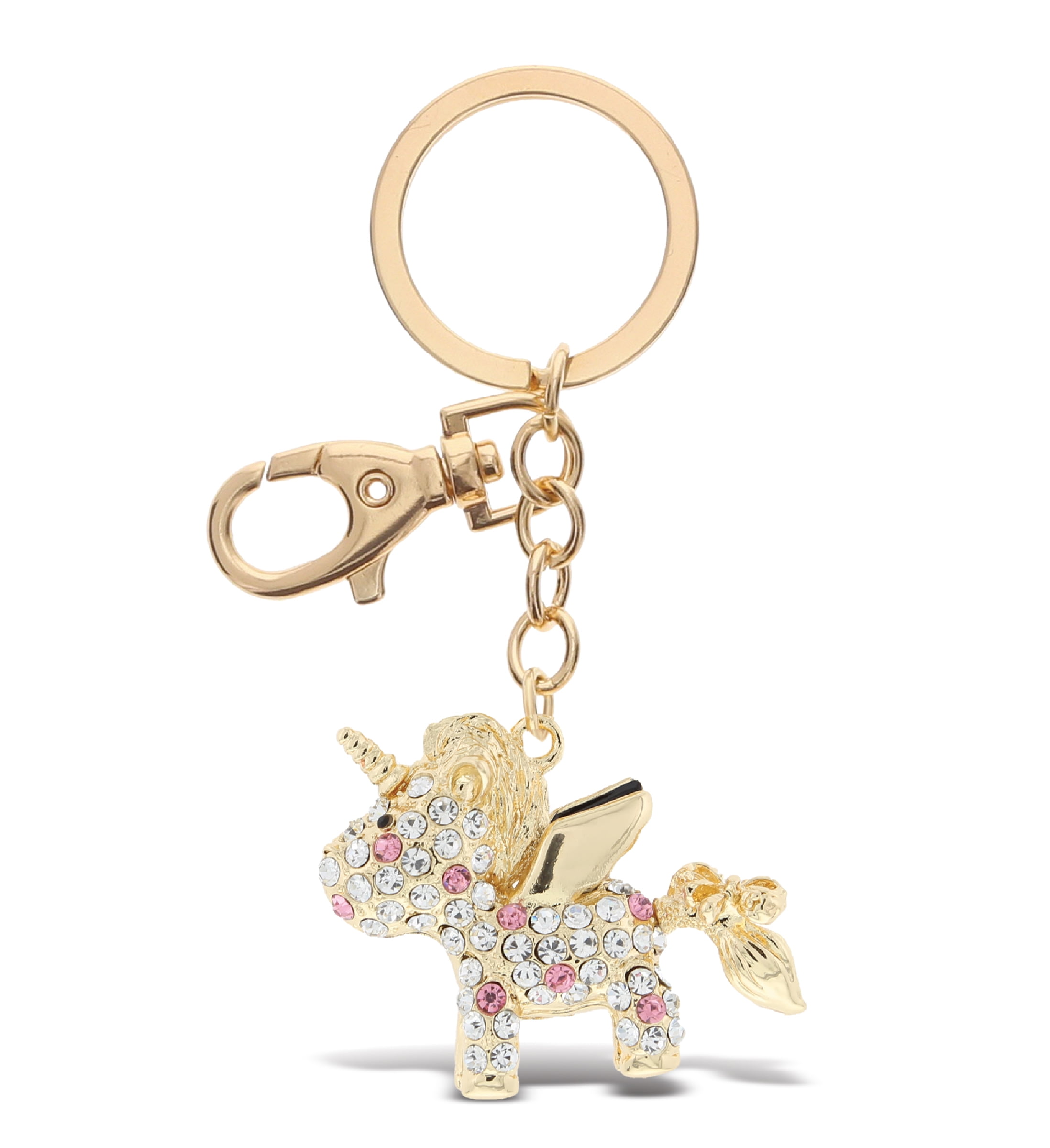 1 x Gold//Pink Unicorn Rhinestone key ring key chain bag charm crystal gift bling