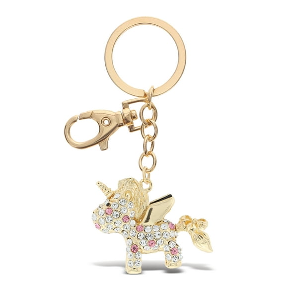 Aqua79 Unicorn Keychain - Gold 3D Sparkling Charm Rhinestones Fashionable Stylish Metal Alloy Durable Key Ring Bling Crystal Jewelry Accessory With Clasp For Key chain, Bag, Purse, Backpack, Handbag
