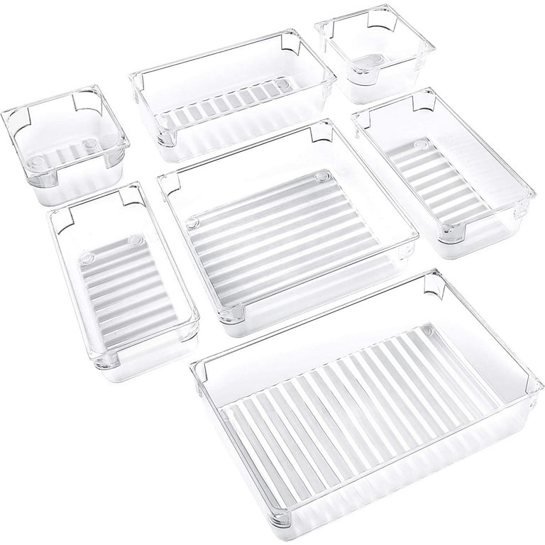 Kyoffiie 7/12 PCS Drawer Organizers 4-Size Clear Acrylic Drawer Organizer  Containers Desk Drawer Organizer Trays with Non-Slip Pads Storage Boxes for  Dressing Table Kitchen Bathroom Cosmetics 