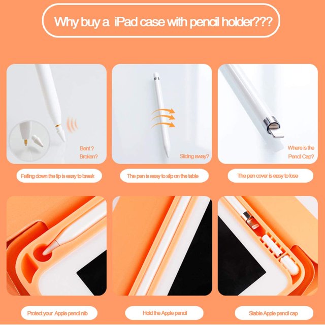 KenKe iPad 9.7 Inch 2018/2017 Case with Pencil Holder - Lightweight Soft TPU Back Cover and Trifold Stand with Auto