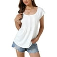 thumbnail image 2 of INSPIRE CHIC Tunic Tops for Women's Short Sleeve Pleated Front Dressy Round Neck Summer Casual Blouses S White, 2 of 6