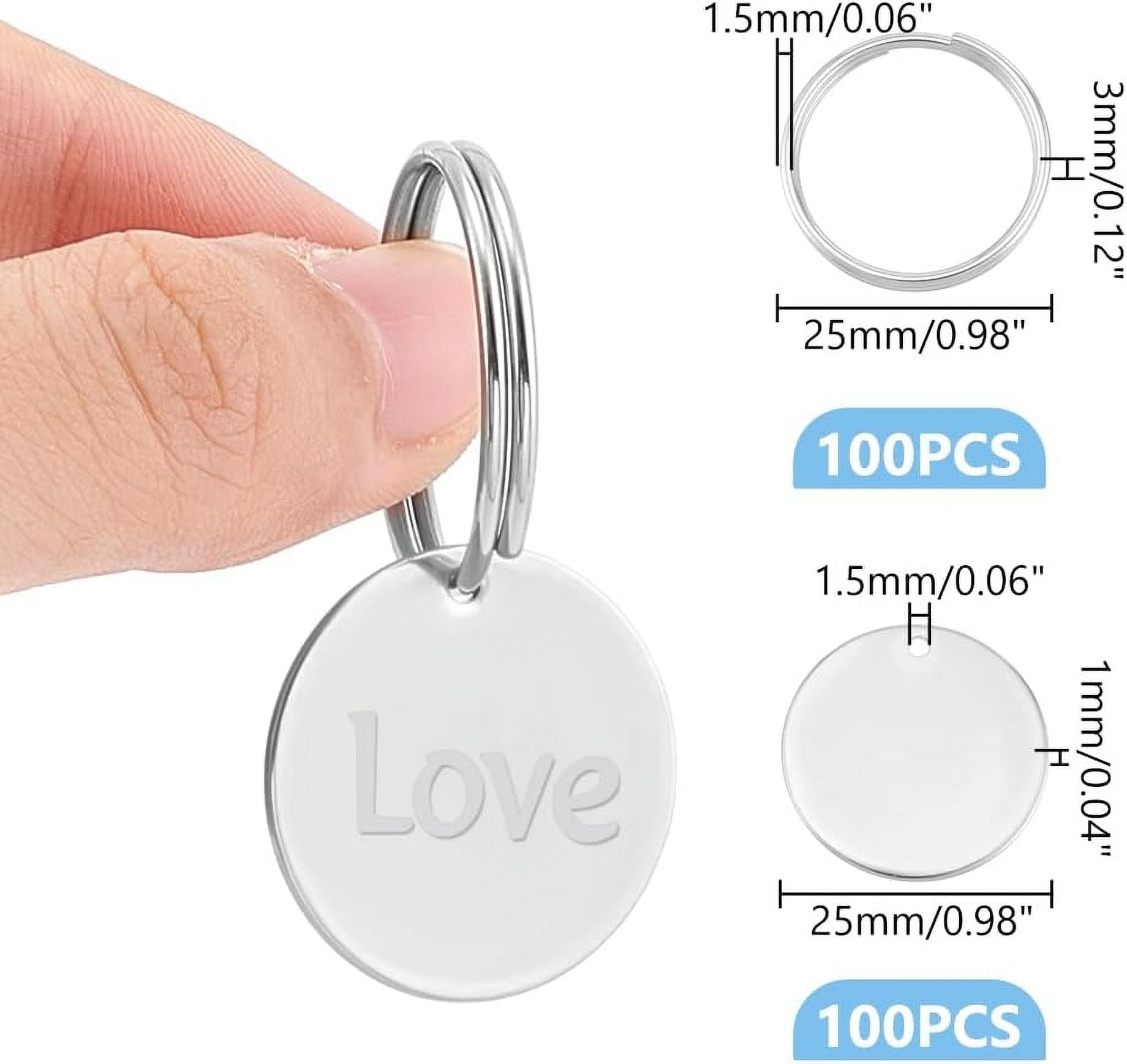 100pcs Round Stamping Blank Tags 25mm Stainless Steel Blanks Keychain Metal Blank Tags Engravable Key Ringwith Hole and 100pcs Jump Ring for Decorative Craft Gift grey