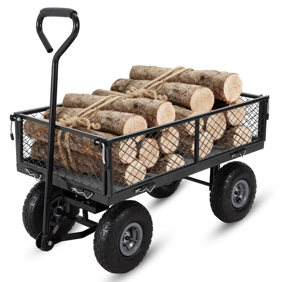 QinaQin Carrito de jardín de acero 3 en 1 con laterales removibles, capacidad de 200 kg, llantas neumáticas de 25 cm y manija 2 en 1, ideal para patio, granja o rancho
