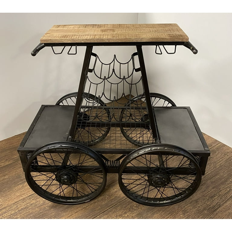 Rustic Black Rail Car Bar Cart Rustic Black Rail Car Bar Cart