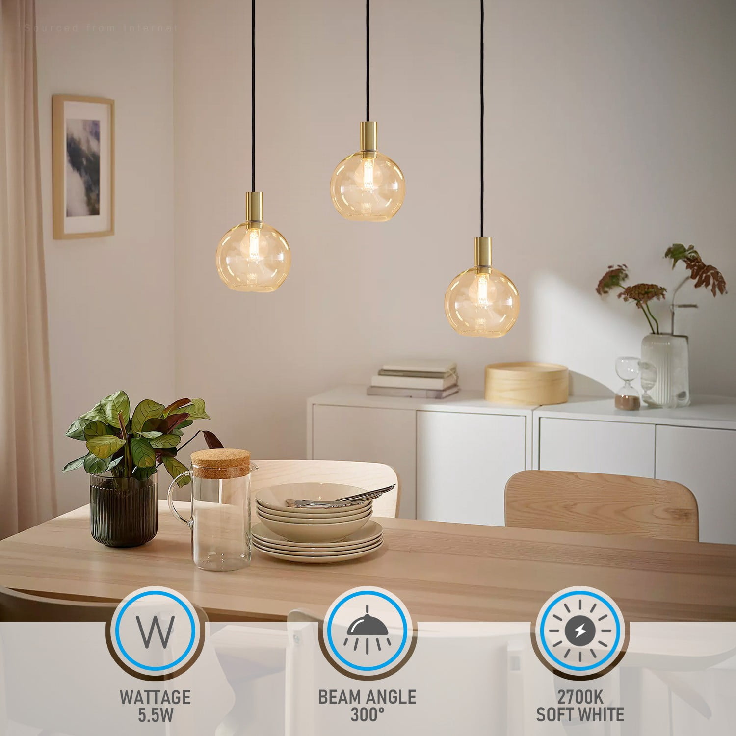 12 Pack Dimmable G16.5 LED Bulb, 5.5W (60W Eqv.), E12 Base, 500lm, Edison Filament Bulb for Chandelier, Ceiling Fan, Vanity, 2700K Soft White Clear Glass