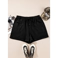 thumbnail image 5 of SHEWIN Shorts for Women Plus Size Cotton Shorts Elastic Waist Drawstring Mid-Rise Wide Leg Shorts Summer Bottoms Black 1X, 5 of 9